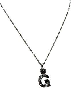 Siowen Silver Tone Pendant Necklace Projection Initial "G" Pendant Crystals 21"
